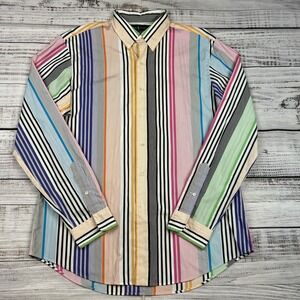 Polo Ralph Lauren Shirt Men L 16.5 Pastel Colorblock Vertical Stripe Preppy